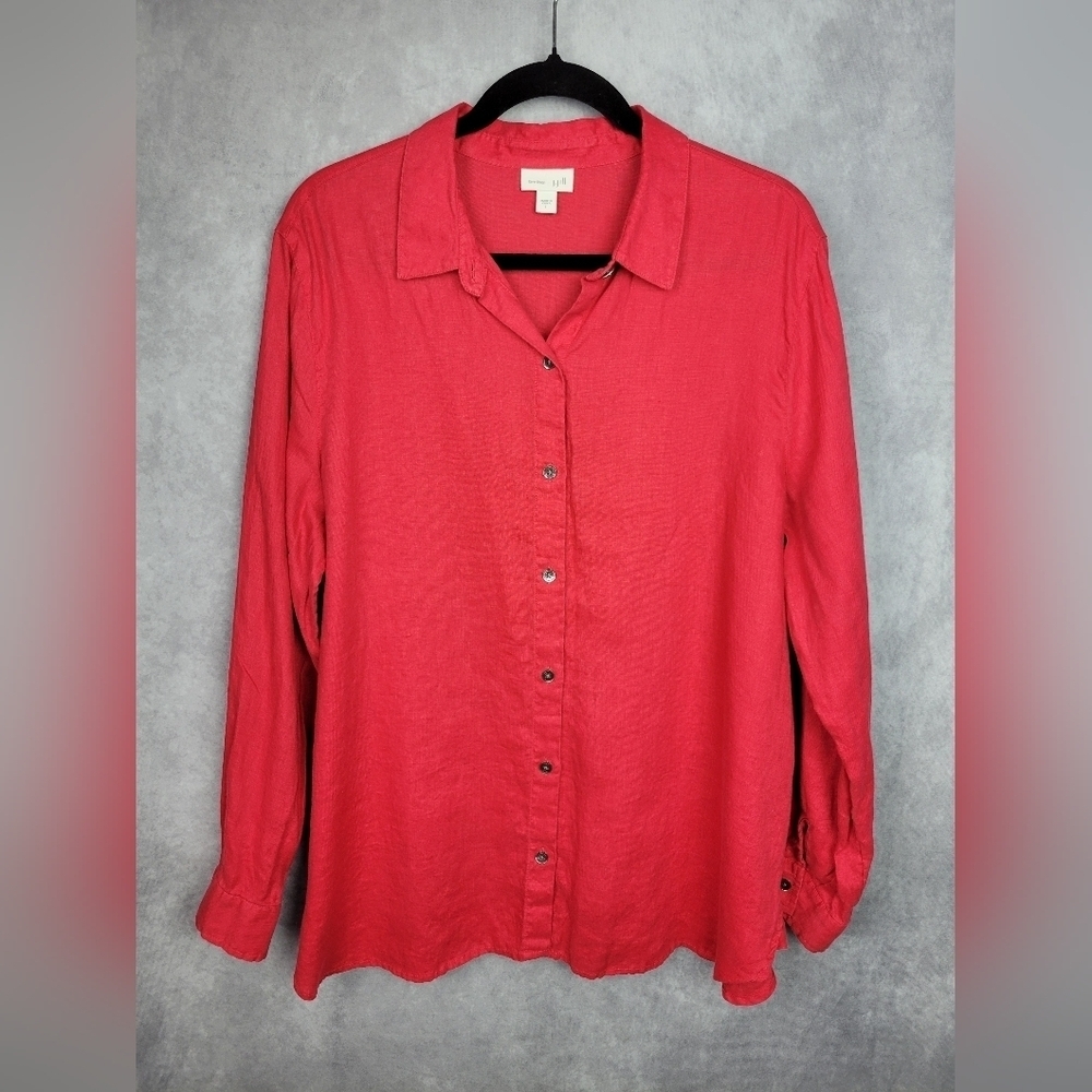 J Jill‎ Love Linen shirt long-sleeved casual business office career Women size L - Picture 2 of 10